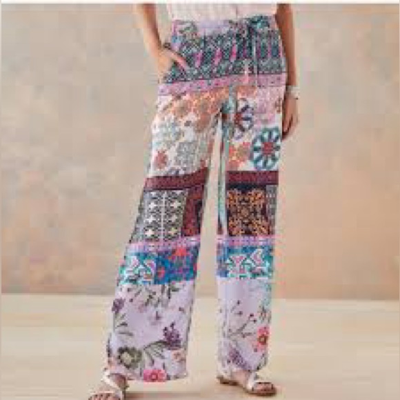Feathers By Tolani S Silk Boho Wide Leg Pants Sz S